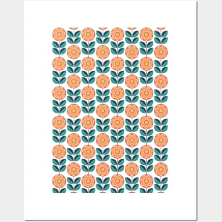 Retro Geometric Flower Pattern 5 in Yellow, Orange and Teal Posters and Art